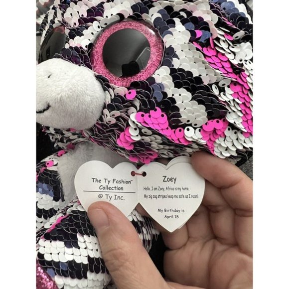 Ty Fashion Beanie Boo Zoey Zebra Reversible Sequin Backpack Black, White & Pink - Picture 2 of 12